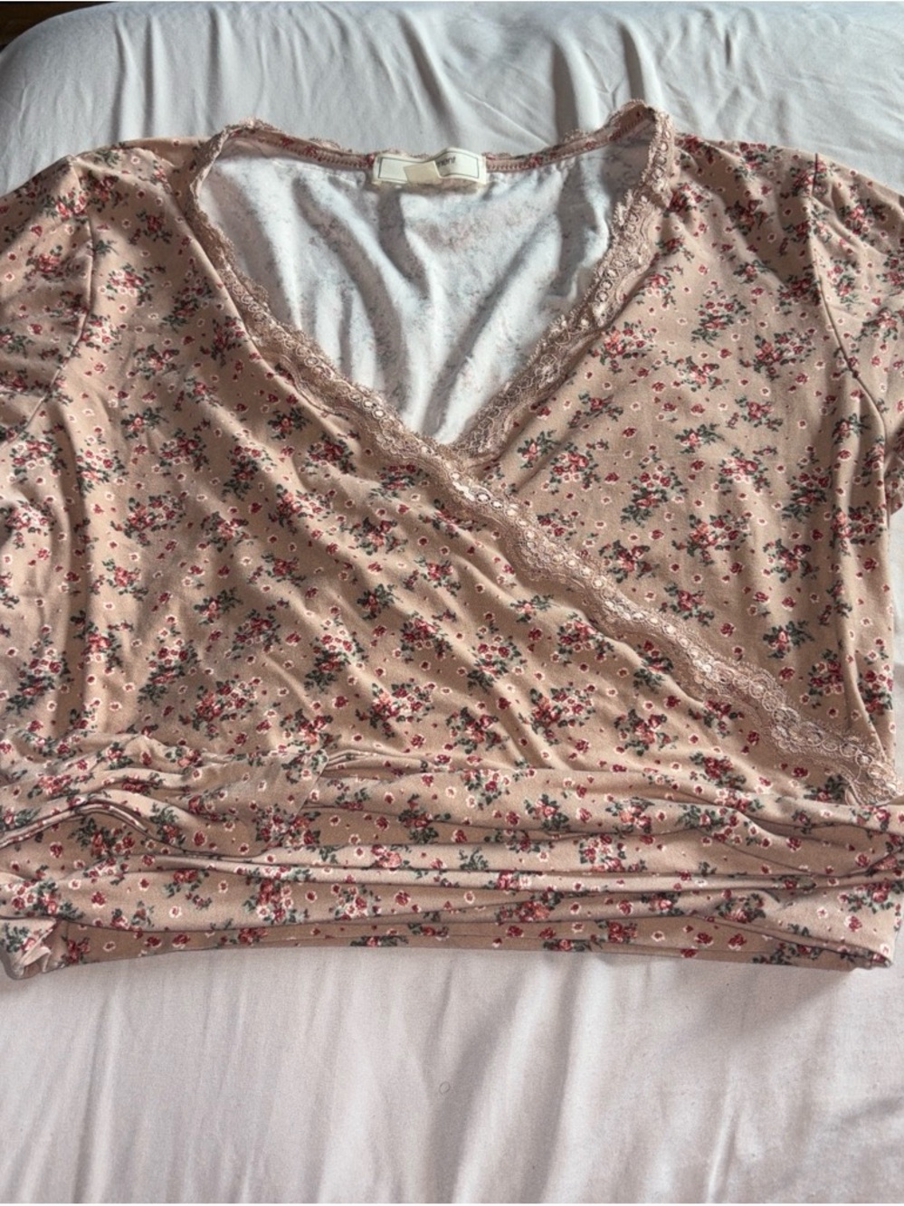Women's Floral Lace-Trim Wrap Top - Blush Pink